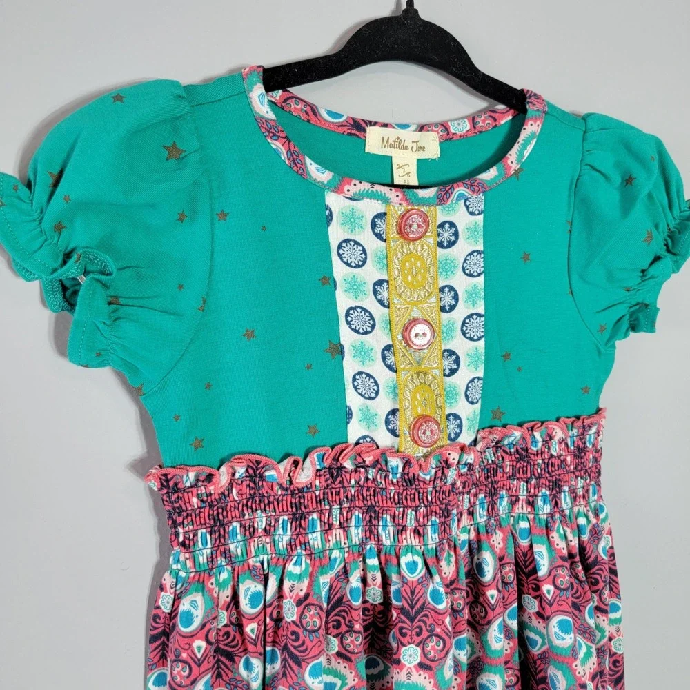 Matilda Jane Girls‎ Turquoise Star Ruffle Smocked Waist Dress Size 2T